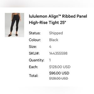 Lululemon align ribbed panel- new design! Size 4, 25 inch.